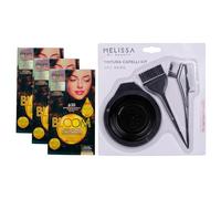 KIT PER TINTA: 3x Crema Colorante Per Capelli Con Trattamento Rigenerante BLOOM 630 BIONDO SCURO DORATO, Con Mix Di Oli Biologici e Cheratina Vegetale, Senza Ammoniaca + Set Tinta Capelli Da 3pz
