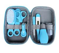 Kit per toelettatura per bambini, Kit per toelettatura per bambini, 8 pezzi Set di termometro per capelli e unghie, sanitario e sicuro, Essenziale per la cameretta dei neonati con custodia blu per l