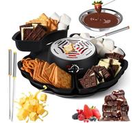 Kit per tostatura marshmallow con fonduta di cioccolato, 5 accessori, temperatura regolabile, ciotola da 340 ml, protezione contro il surriscaldamento, facile da pulire, per feste di compleanno dei