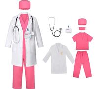 Kit per travestimento da dottore, set di travestimento con pantaloni, camice da laboratorio, stetoscopio, carta d'identità, occhiali, per bambine dai 3 ai 10 anni