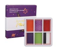 Kit per truccabimbi con 6 griglie, pigmenti cosmetici per il corpo dei bambini, vernice solubile in acqua ad asciugatura rapida con 6 colori e glitter viola, sicuro per feste