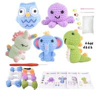 Kit per uncinetto a forma di animale, per principianti, adulti e bambini, set completo fai da te per realizzare 5 bambole a forma di animali, per imparare a lavorare a maglia con istruzioni e video