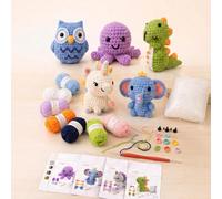 Kit per uncinetto a forma di animale, per principianti e adulti, set completo per realizzare 5 bambole con animali, per imparare a lavorare a maglia, kit con istruzioni e video tutorial