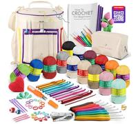 Kit per uncinetto per principianti con filato, kit all'uncinetto per principianti per adulti e bambini, 21 ganci, borsa per kit per maglieria, istruzioni video tutorial passo passo, accessori per