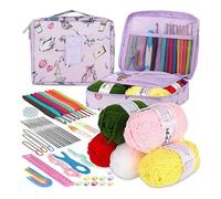 Kit per uncinetto per principianti e adulti, 59 pezzi, include ferri ergonomici in pizzo in acciaio e custodia fai da te con comodi manici per lavorare a maglia