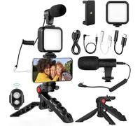 Kit per vlogging, kit video vlog compatibile con microfono, treppiede con luce LED, telecomando, kit YouTube per Android, per Instagram, Facebook Live (compatibile con Android e iPhone, luci LED