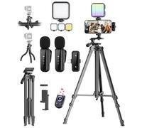 Kit per vlogging per iPhone/Android, YouTube Starter Kit con microfono wireless/treppiede per fotocamera/treppiede flessibile/luce di riempimento RGB, kit essenziali per la creazione di contenuti per
