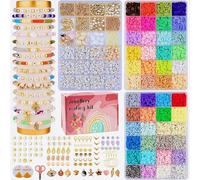 Kit Perline per Braccialetti, 10800 Pezzi Set per Fare Bigiotteria fai da te, 48 Colori Lettere Piatte Colorate per Collane, Bambina e Adulti