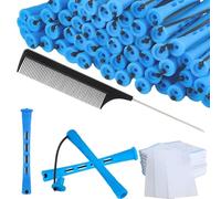 Kit permanente da 61 pezzi, 30 aste blu per permanenti da 0,9 cm, 30 fogli di carta permanente con pettine per capelli corti e bigodini coperti per capelli ricci alla moda, creazione di acconciature