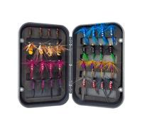 Kit Pesca a Mosca, 32/48/64 Pezzi Pesce Mosche Artificiali Esche Set, Esche a Doppia Faccia Scatola con Mosche Secche Bagnate, per Trote, Spigole, Trote Iridee
