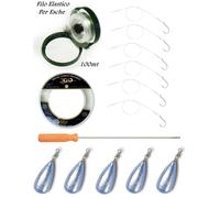 kit pesca al pesce serra filo elastico piombi ago sarda fluorocarbon cavetti