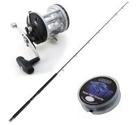 Kit Pesca Traina Canna Trabucco Neptune Xt Trolling 180cm 20-30 LB + Mulinello Lineaeffe Sea Captain 300 Con Frizione a Stella. Bobina Di Filo Asso 600m In OMAGGIO!