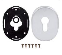 Kit piastrina Securemme cod.4302Kf1 modello ovale per cilindro europeo mm.62x82 finitura alluminio anodizzato argento F1,completa di piastrina e viti per un corretto fissaggio