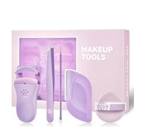 Kit piegaciglia, spugna per trucco e kit di sollevamento ciglia, set di 5 strumenti per il trucco con pinzette, trimmer per sopracciglia, soffio di polvere, aghi sterili, set da viaggio di strumenti