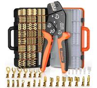 Kit Pinza Crimpatrice, 22 Tipi Faston Elettrici con Pinza a Cricchetto Autoregolante 0.5-2.5mm² (AWG22-10), Kit Capicorda in Ottone e Puntalini Isolati - per Auto, Fai da Te, Elettricisti