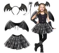 Kit Pipistrello Ragazza, Vestito Pipistrello Bambina Costume Halloween Gonna Tutù Nera Ali Di Pipistrello Copricapo Costumi Halloween Ragazza Halloween Carnevale Festa a Tema Cosplay