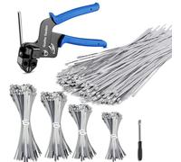 Kit Pistola per Fascette in Metallo,Pinza per Fascette Metalliche, Strumento Serraggio,Acciaio Inox Tie Gun,con 150 Autobloccanti in Acciaio Inossidabile 304 de 300 mm/240 mm/190 mm/150 mm
