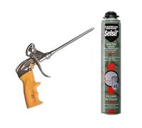 Kit Pistola per Schiuma Poliuretanica Modello Professionale in Acciaio con Otturatore in Ottone Applicatore Preciso e Resistente e Bomboletta di Schiuma Poliuretanica