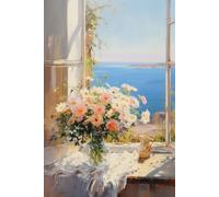 Kit Pittura Diamante 5D Completo, Margherite in un vaso vicino alla finestra, R, 50*70 CM Kit Fai da Te Painting by Numbers, Diamond Art Kit Adulto, Quadri con Perline per Decorazione della Parete di