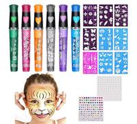 Kit pittura per il viso - 6 pennarelli colorati, stencil per il corpo a base d'acqua con 9 disegni | Volti lavabili sicuri Vernici Pennarelli per pelli sensibili Feste sportive per bambini Festival Ar
