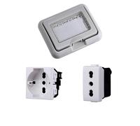 Kit Placca Scatola 503 Premontato IP55, Placchette Placche Prese Elettriche, Presa Schuko P40 + Presa Bipasso 10/16A, Compatibile Con Bticino Matix, Placca Stagna Idrobox Incasso Da Esterno