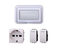 Kit Placca Scatola 504 IP55, 4 Moduli 1 Presa Schuko P40 + 2 Interruttore, Compatibile Con Bticino Living, Colore Bianco, Placca Stagna Idrobox Incasso Da Esterno