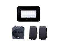 Kit Placca Scatola 504 IP55, 4 Moduli 1 Presa Schuko P40 + 2 Interruttore, Compatibile Con Bticino Living, Colore Nero, Placca Stagna Idrobox Incasso Da Esterno