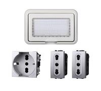 Kit Placca Scatola 504 IP55, 4 Moduli 1 Presa Schuko P40 + 2 Prese Bipasso, Compatibile Con Bticino Living, Colore Grigio, Placca Stagna Idrobox Incasso Da Esterno