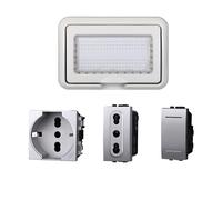 Kit Placca Scatola 504 IP55, 4 Moduli Presa Schuko + Bipasso + Interruttore, Compatibile Con Bticino Living, Colore Grigio, Placca Stagna Idrobox Incasso Da Esterno