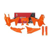 KIT PLASTICHE 7 PEZZI (CON COPERCHIO CASSA FILTRO E CORNICE PORTA FARO PARA STELI) KTM EXC EXC-F COLORE ARANCIONE K NERO