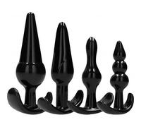 Kit plug anale 4 pezzi butt plug lisci neri stimolatore anale set butt plug
