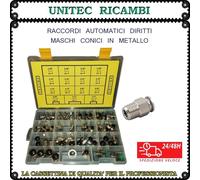 Kit pneumatica raccordo automatico diritto maschio conico metallo scatola 68pz.