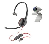 Kit Poly Studio P5 con Blackwire 3210 (Plantronics) - Videocamera per videoconferenze HD 1080p - Kit USB-A con cuffia a filo/cablata monoauricolare e webcam professionale
