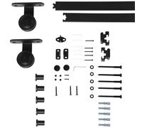 Kit Porta Scorrevole In Acciaio Al Carbonio Con Binari, Fermi E Guide, 200x40x0.6 Cm, Nero