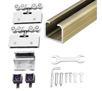 Kit Porta Scorrevole Spessore 3 mm Ferramenta Metallica per Porte Scorrevoli, Kit Binari e Rulli Moderni per Porte in Vetro, Set di Binari e Carrelli per Ante di Armadi(Champagne,86cm (33.9"))