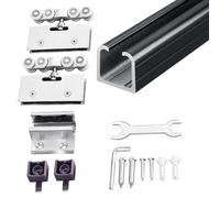 Kit Porta Scorrevole Spessore 3 mm Ferramenta Metallica per Porte Scorrevoli, Kit Binari e Rulli Moderni per Porte in Vetro, Set di Binari e Carrelli per Ante di Armadi(Black,107cm (42.1"))