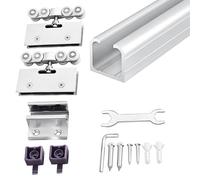 Kit Porta Scorrevole Spessore 3 mm Ferramenta Metallica per Porte Scorrevoli, Kit Binari e Rulli Moderni per Porte in Vetro, Set di Binari e Carrelli per Ante di Armadi(Silver,168cm (66.1"))