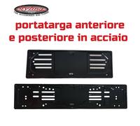 KIT PORTATARGA AUTO ANTERIORE POSTERIORE UNIVERSALE IN ACCIAIO NERO TARGHE 1999»