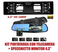KIT PORTATARGA CON TELECAMERA LED 170° + SPECCHIETTO RETROVISORE MONITOR 4.3" HD