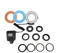 Kit portatile con flash ad anello da 48 LED con 9 anelli adattatori e 3 diffusori di colore per Fuji SLR Fotocamera Macro Fotografia Riprese video