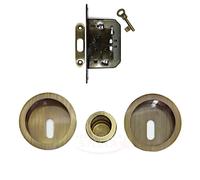 KIT PORTE PORTA SCORREVOLI X SCRIGNO SERRATURA MANIGLIA CHIAVE BRONZO GRAFFIATO