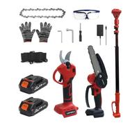 Kit potatore elettrico, 3 in 1, massimo 8 piedi, 2 batterie, motosega wireless da 6 pollici e cesoie elettriche con palo di estensione massimo 8 piedi, SK5 Blade RED