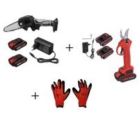 Kit Potatrice Cesoia Forbice + Mini Motosega Sega Taglia Rami + Guanti Potatura