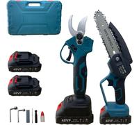 Kit Potatura 2 in 1: Forbice e Mini Motosega a Batteria da 6 Pollici, Con 2 Batt