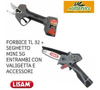 Kit potatura a batteria Lisam con forbice TL 32 + seghetto MINI SG e valigette