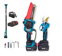 kit potatura cesoia a batteria con asta e motosega a batteria 6" con asta