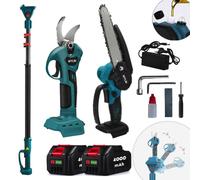 Kit potatura cesoia forbice sega 6" con olio batteria asta telescopica + snodo