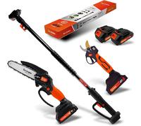 Altuna Kit di Potatura a Batteria in Titanio - Motosega a Batteria + Forbici da Potatura Elettriche + Asta Telescopica per Potatura in Altezza Fino a 3,7 Metri - Include 2 Batterie