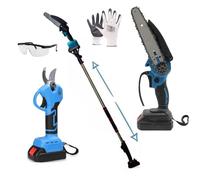 Kit Potatura Forbice Motosega 6" 48V Asta 240cm Guanti Occhialini Batteria