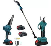 KIT POTATURA MINI MOTOSEGA 6" + FORBICE CESOIA A BATTERIA CON ASTA TELESCOPICA